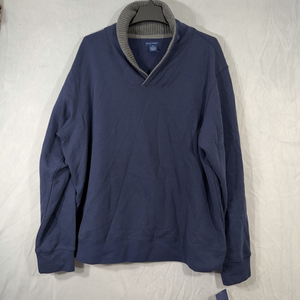 Falls Creek New Men's Cowl Neck Pullover Sweater Navy‎ Size XL Fleece Lined